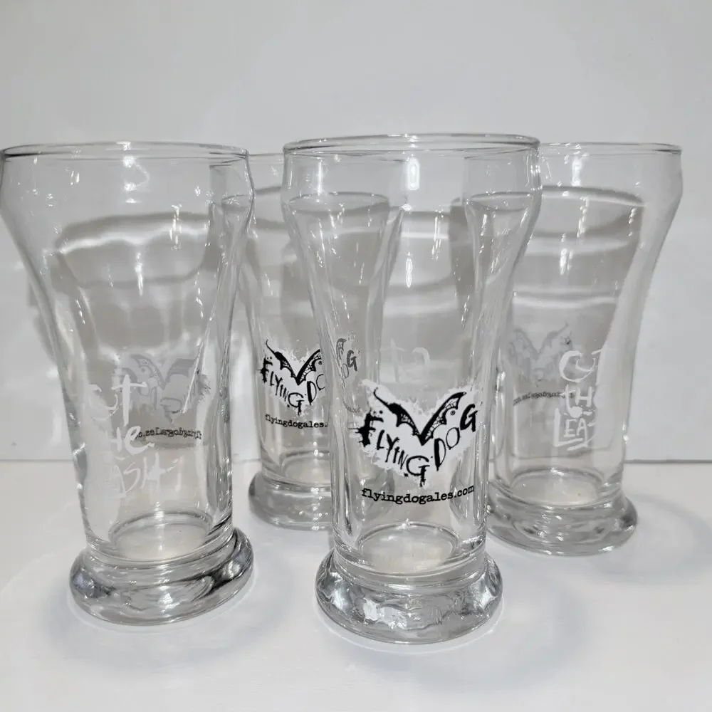 Flying Dog Pilsner Beer Glasses Cut the Leash Set Of 4 Ralph Steadman Art 5 oz